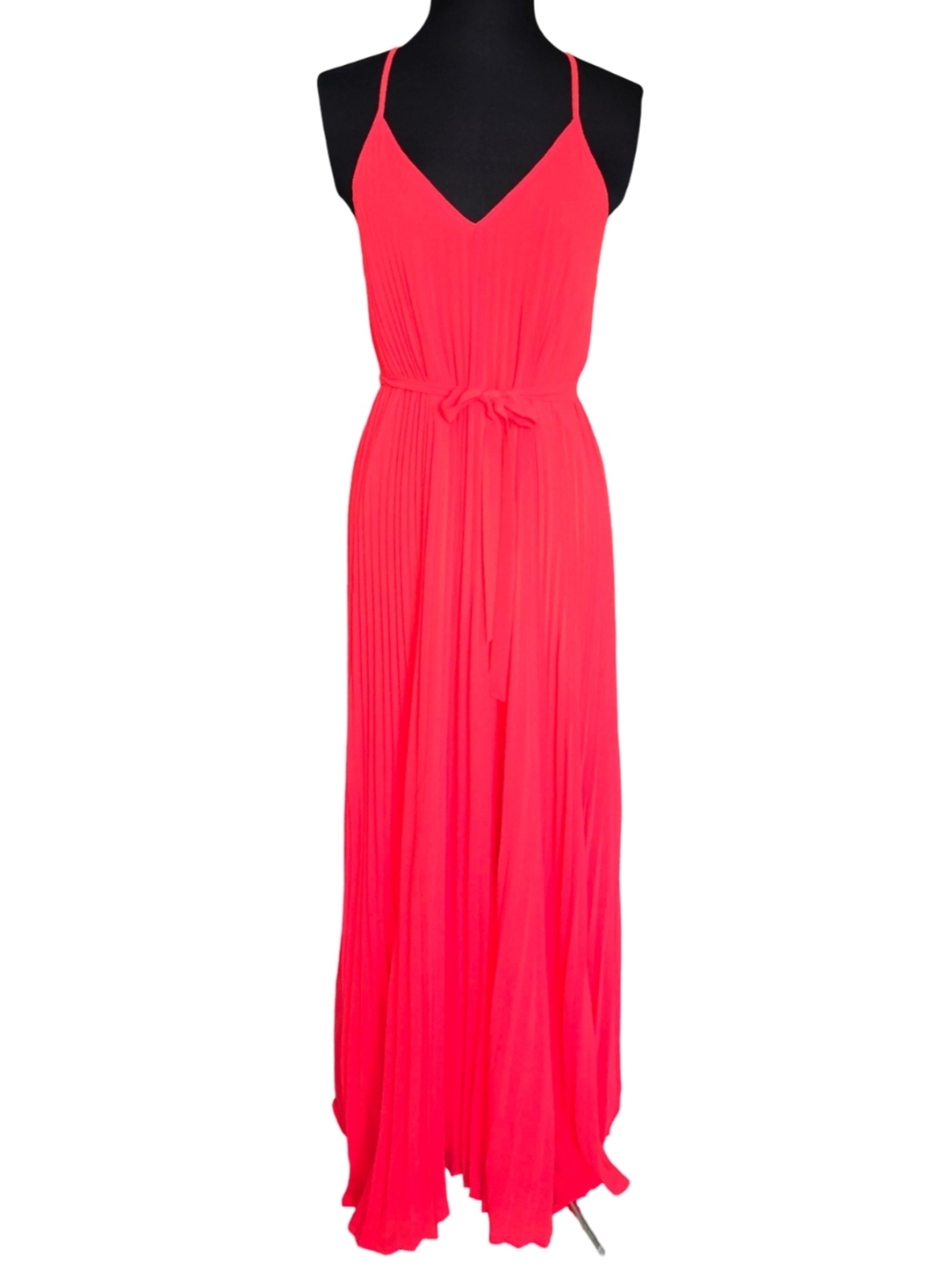 Victoria's Secret Vintage Neon Coral Chiffon Pleated Strappy Maxi Dress Size S
